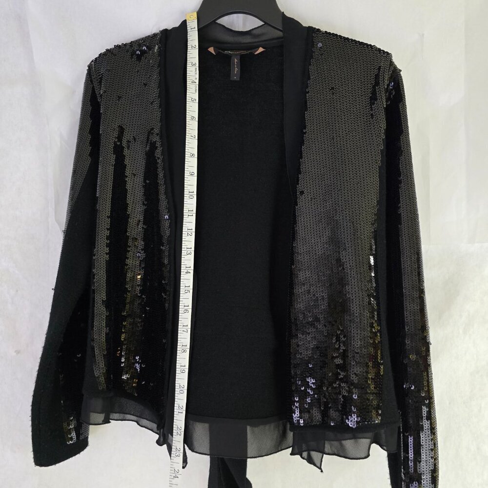 BCBG MAXAZRIA Sequin merino wool cardigan sweater belt jacket size S - Picture 8 of 14
